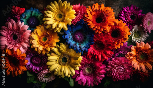 Vibrant bouquet of multi colored daisies in nature generated by AI