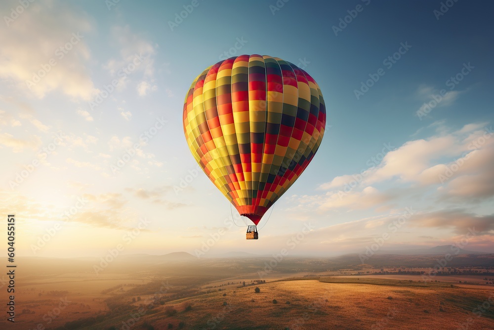 Naklejka premium Traveling Horizons. Colorful Hot Air Balloon against a Sky Background. Generative AI illustrations.