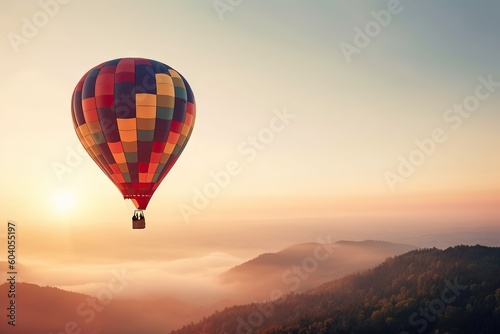 Traveling Horizons. Colorful Hot Air Balloon against a Sky Background. Generative AI illustrations. © Thares2020