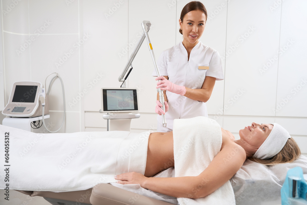 Patient on a cosmetic procedure of laser peeling Patient on a cosmetic procedure of laser peeling