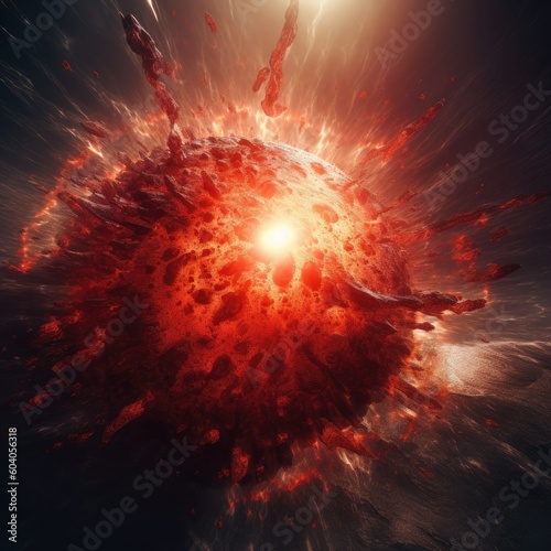 A cataclysmic event unfolds as a red supernova star explodes with intense energy