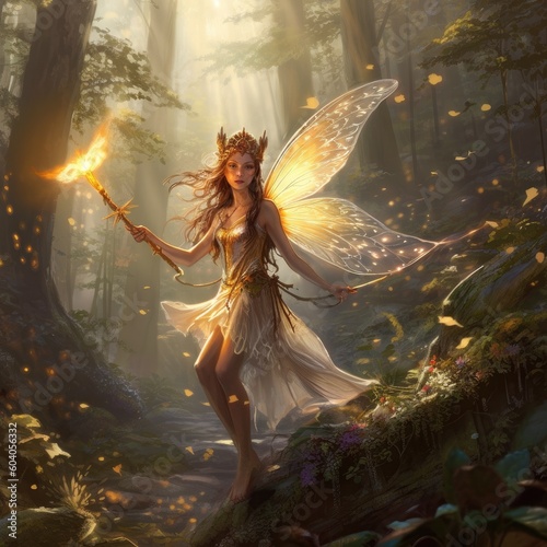 A graceful and enchanting fairy with delicate wings and a shimmering dress