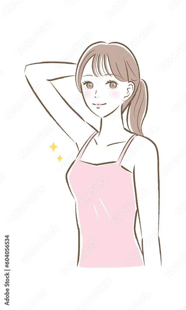 脱毛して綺麗な脇の若い女性のイラスト 脱毛して綺麗な脇の若い女性のイラスト