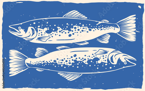 Salmon Fishing Poster Design, vintage style