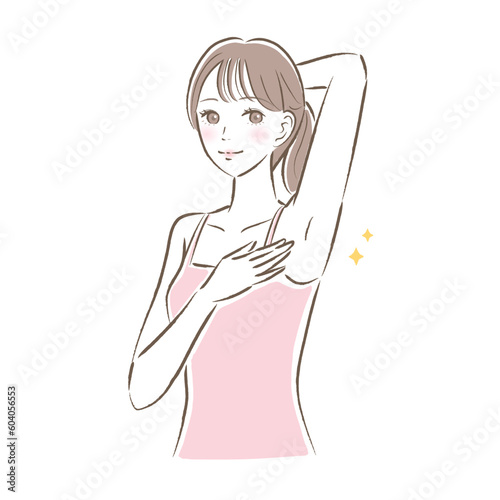 脱毛して綺麗な脇の若い女性のイラスト