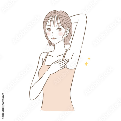 脱毛して綺麗な脇の若い女性のイラスト