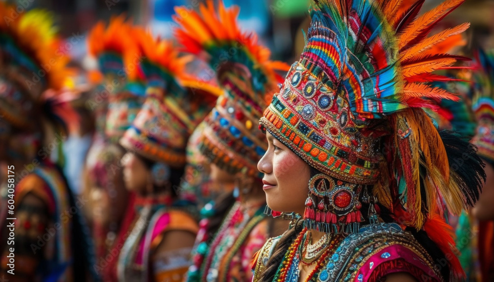 Colorful Indian dancer smiles in traditional costume generated by AI