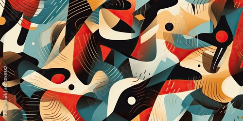 AI Generated. AI Generative. Retro VIntage abstract geometric pattern background iinspired by Matisse style. Graphic Art
