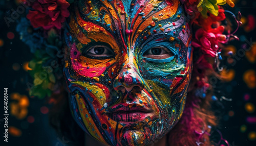 Vibrant woman paints fantasy face for celebration generated by AI © Stockgiu