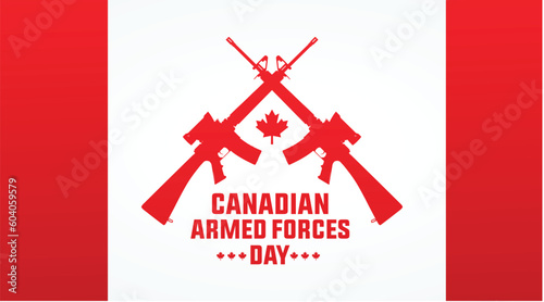 Canadian Armed Forces Day. National holiday, celebrated annual in June. Canada flag. Maple leaf design. Special tribute to the men and women of the Armed Forces. Poster, card, banner and background