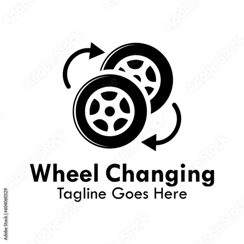 Wheel changing design logo template illustration