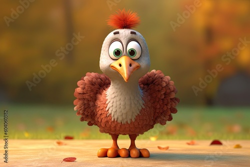 Cute Cartoon Turkey on a Fall Background (Generative AI) © JJAVA