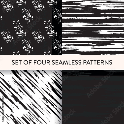 Set of black and white dark urban rough pattern.