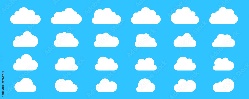 Big set of cloud with flat bottom cloud icons in flat style isolated on blue background. Cloud vector collection. Big set of cloud with flat bottom cloud icons in flat style isolated on blue background. Cloud vector collection.
