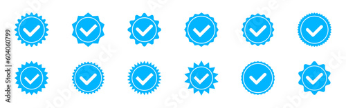 Account verification icon with a circle inside. Social media verification icons. Verified badge profile set. Blue check mark icon.