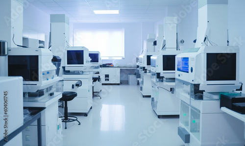 Light modern medical laboratory. Researching interior hospital lab. generative ai.