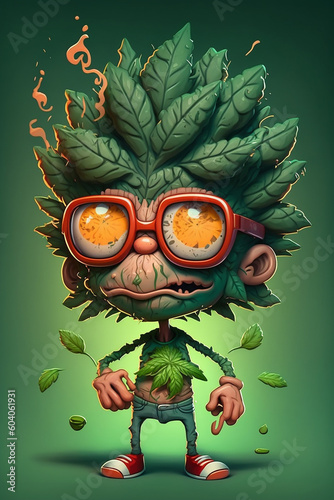 Comic weed cartoon character. Generative ai