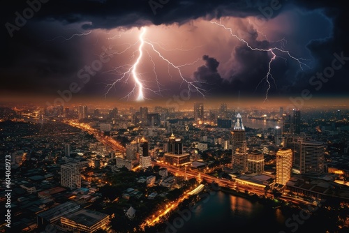 Thunderstorm in Bangkok  a dramatic lighting stirke