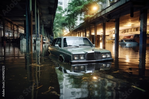 Bangkok got flood, car submerged under water