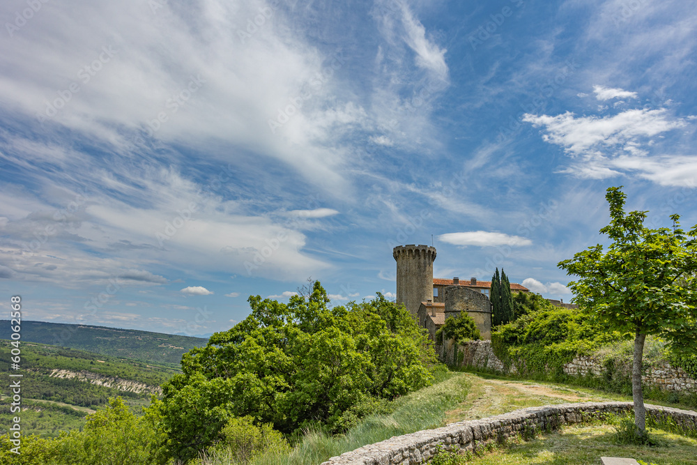 vue du château du village médiéval de Viens, Vaucluse, France