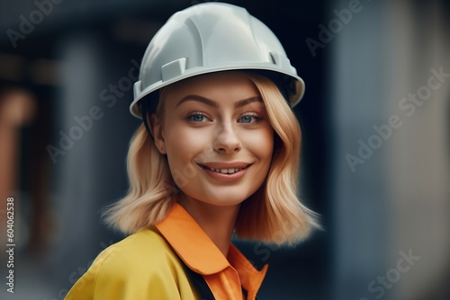 A young smiling professional wearing a safety helmet