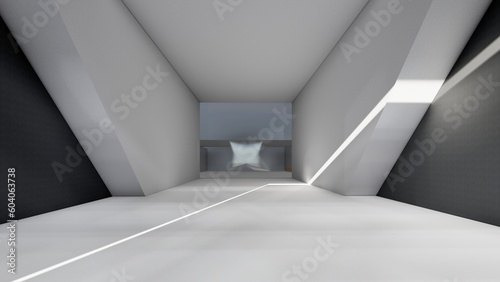 Architecture background empty interior with geometric walls 3d render