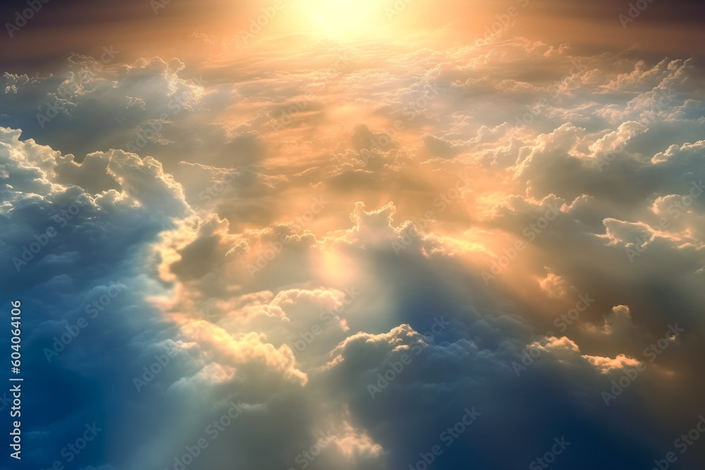 Top view of the sky, above the sun and clouds above ground. Generative Ai Illustration.
Top view of the sky, above the sun and clouds above ground. Generative Ai Illustration.