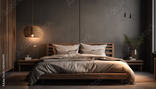 Luxury modern bedroom with comfortable double bed generated by AI