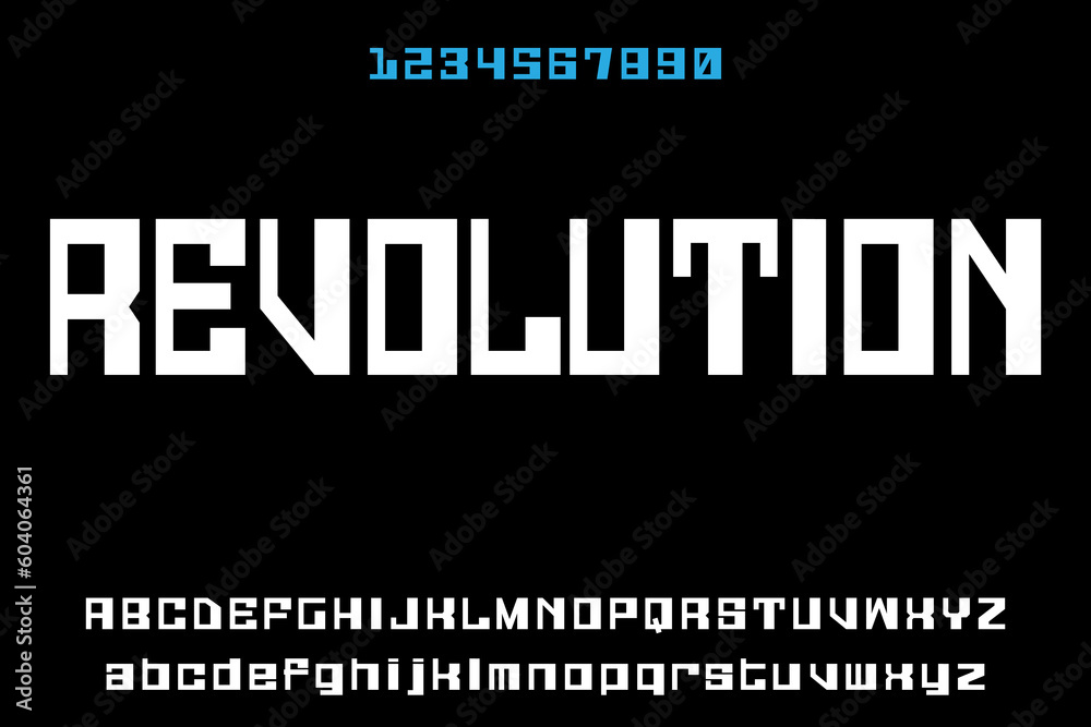 REVOLUTION, Modern condensed elegant and stencil sans serif display font vector REVOLUTION, Modern condensed elegant and stencil sans serif display font vector