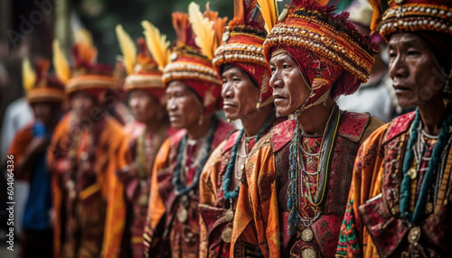 Colorful traditional clothing in a Thai parade generated by AI