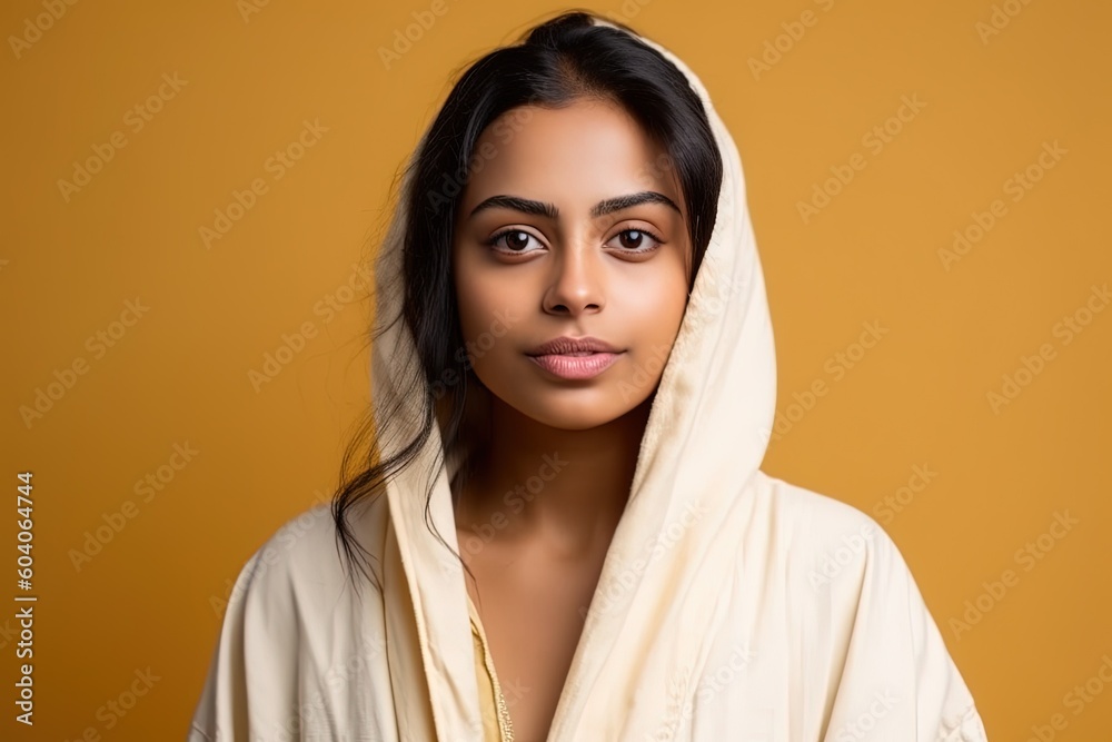 Young pretty indian woman wearing a bathrobe happy expression generative ai Young pretty indian woman wearing a bathrobe happy expression generative ai