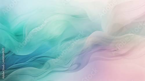 Abstract blue and green background with pink wavy mist. Created with Generative AI tools.