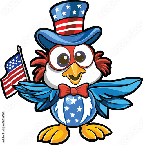 cute patriotic eagle mascot celebrate 4th of july 