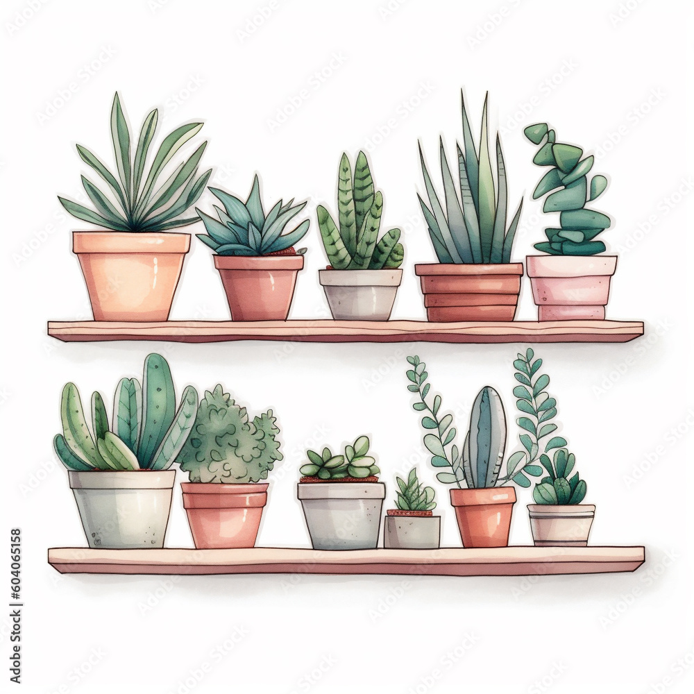 Cute botanical illustration on desk wall Cute botanical illustration on desk wall