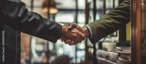 Sealing the deal: A handshake between two businessmen.