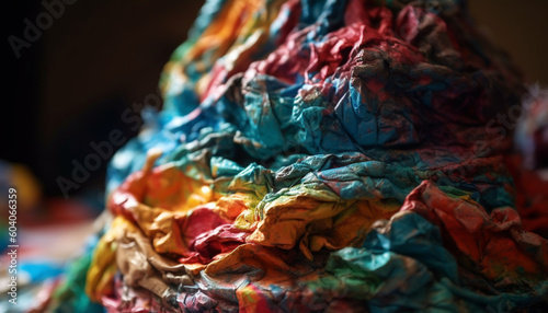 Vibrant colors and messy patterns on crumpled paper generated by AI