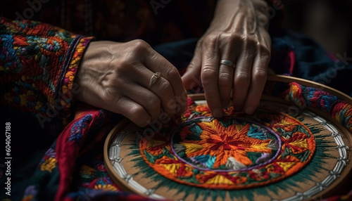 Indigenous women working on traditional textile craft generated by AI