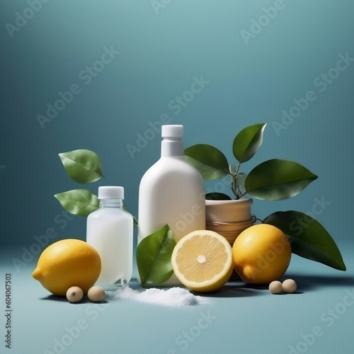 Eco-Friendly Magic Creative Composition of Natural Cleaning Products. AI