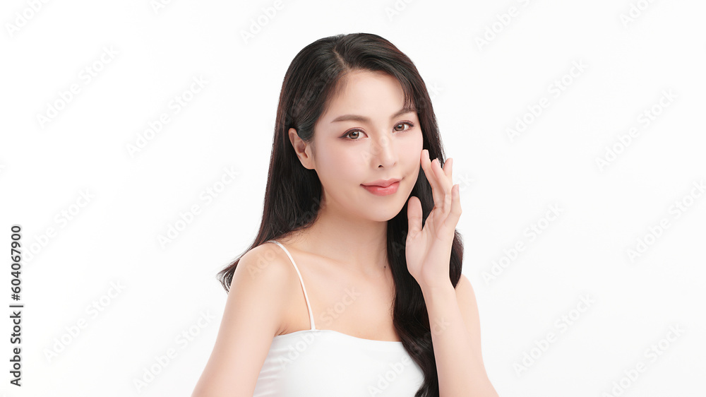 Beautiful young asian woman with clean fresh skin on white background, Face care, Facial treatment, Cosmetology, beauty and spa, Asian women portrait. Beautiful young asian woman with clean fresh skin on white background, Face care, Facial treatment, Cosmetology, beauty and spa, Asian women portrait.