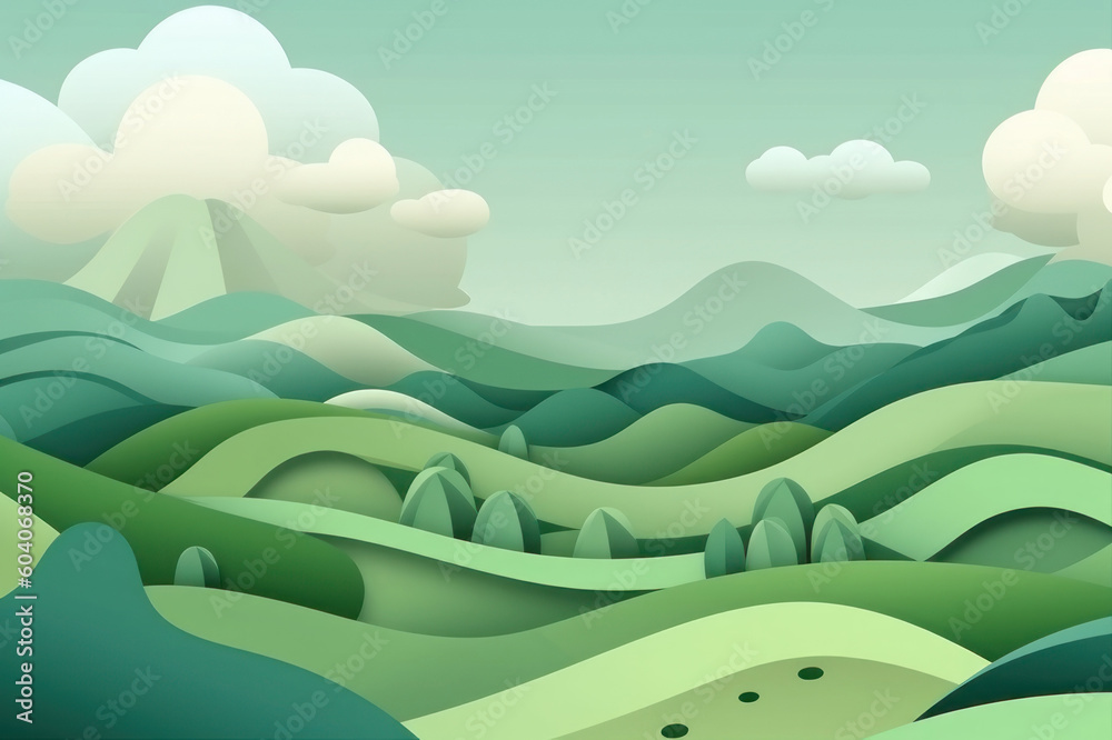 Obraz premium Paper green meadow and sky. Background in papercut style. AI generative.