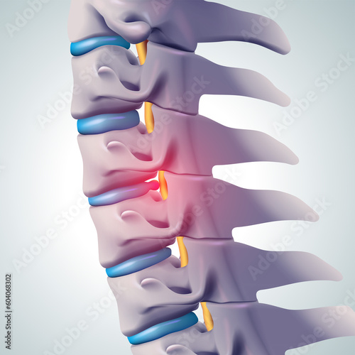 3D illustration. Herniated discs press on nerves causing pain. Medical, educational and scientific use