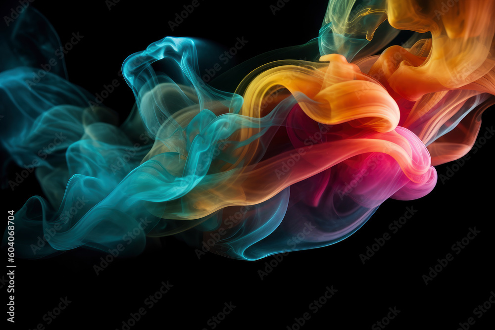 Fototapeta premium Multicolored abstract smoke on black background, AI Generated
