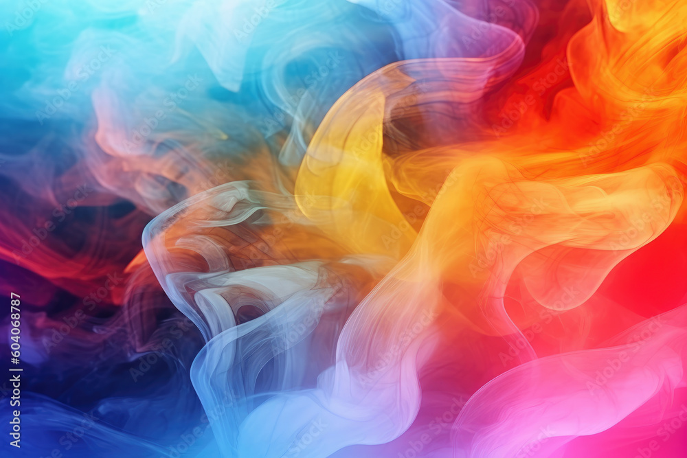 Multicolored abstract smoke on black background, AI Generated
