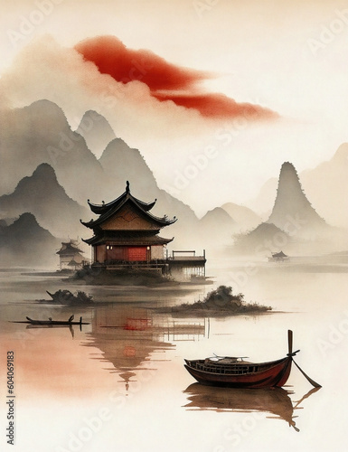 beautiful, colorful, poster, design, painting, Chinese ink art, atmosphere, ambiance, generative AI