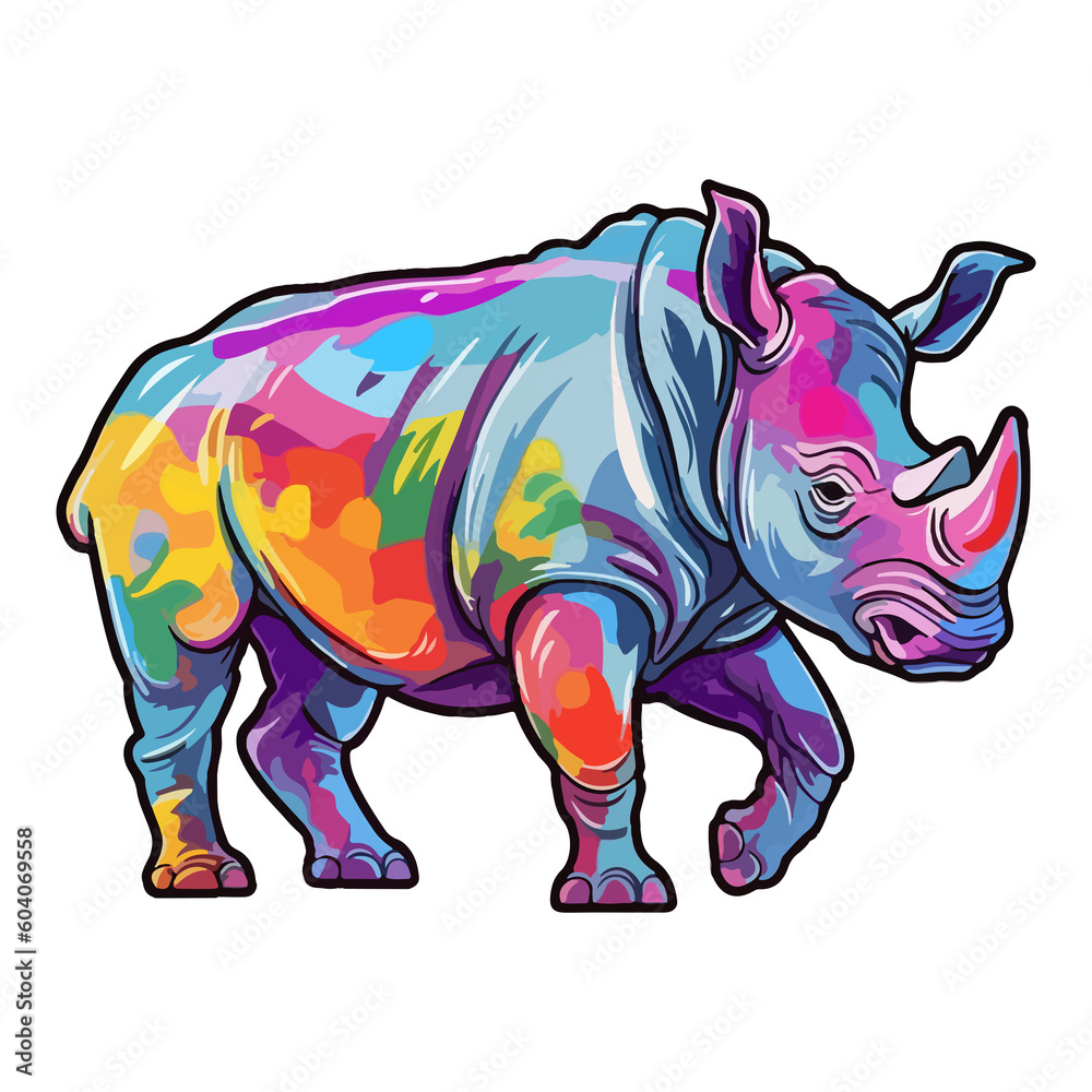 Fototapeta premium Colorful rhinoceros modern pop art style, Rhinoceros illustration, simple creative design.