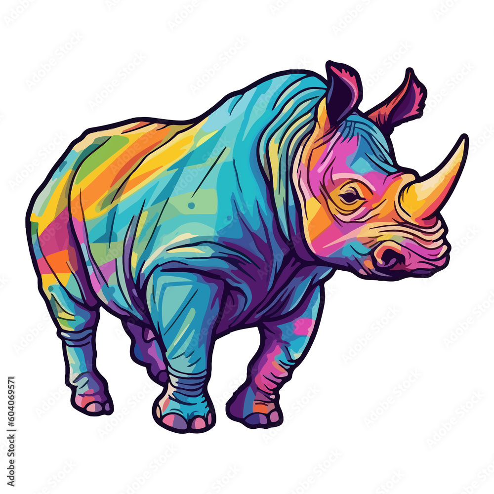 Obraz premium Colorful rhinoceros modern pop art style, Rhinoceros illustration, simple creative design.