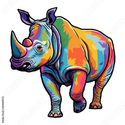 Colorful rhinoceros modern pop art style, Rhinoceros illustration, simple creative design. © Ann