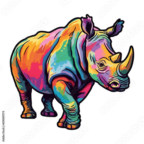 Colorful rhinoceros modern pop art style, Rhinoceros illustration, simple creative design. © Ann