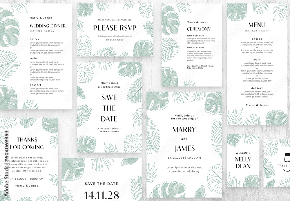 Tropical Wedding Invitation Templates Set Stock Template Adobe Stock