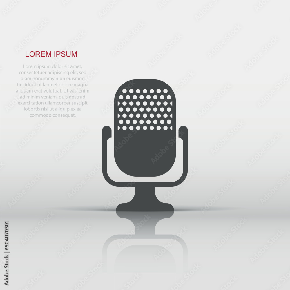 Microphone icon in flat style. Mic broadcast vector illustration on white isolated background. Microphone mike speech business concept. Microphone icon in flat style. Mic broadcast vector illustration on white isolated background. Microphone mike speech business concept.